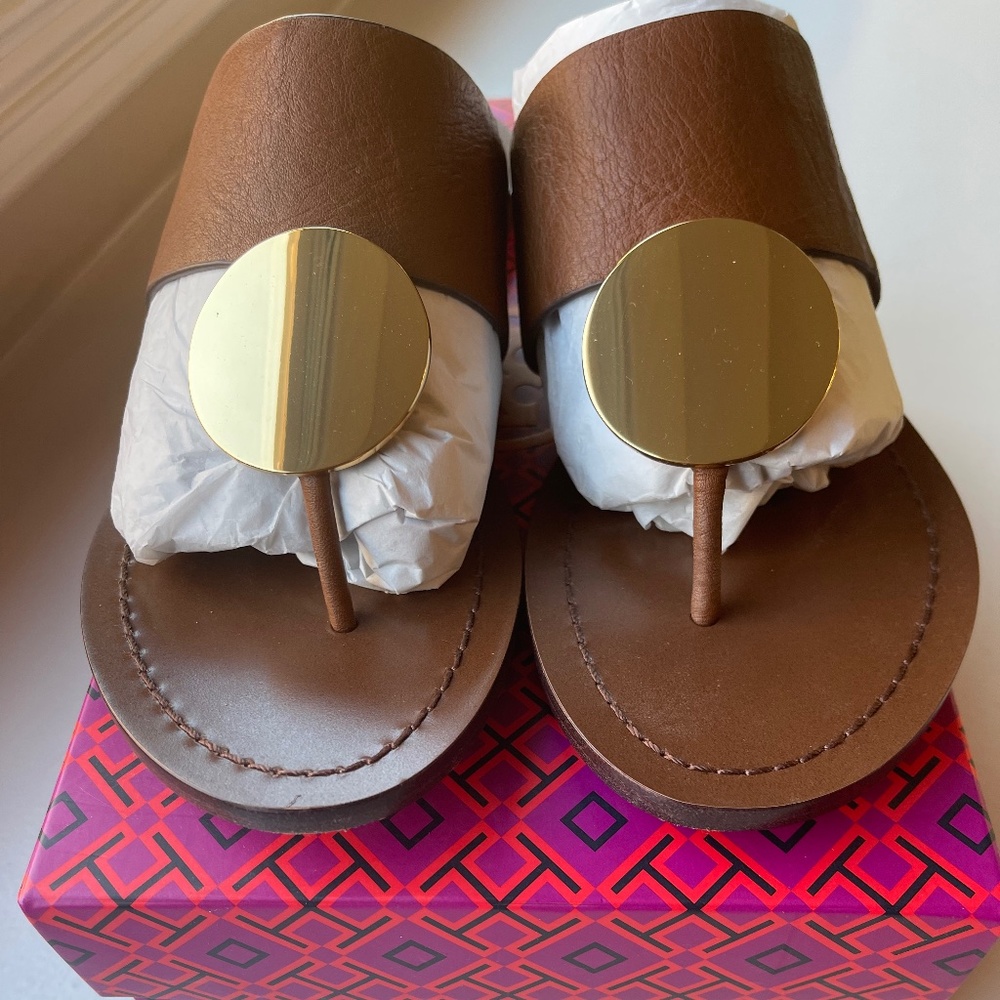 Tory Burch Brown Sandals with Gold Accents